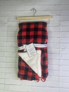 Modern Baby Blanket Buffalo Plaid Red Black Checkered Reversible Sherpa Security